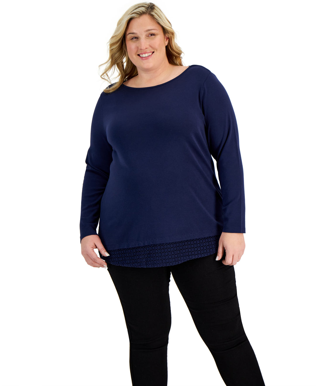 Plus Size Cotton Lace-Hem Top