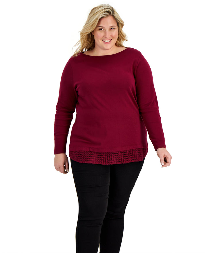 Plus Size Cotton Lace-Hem Top