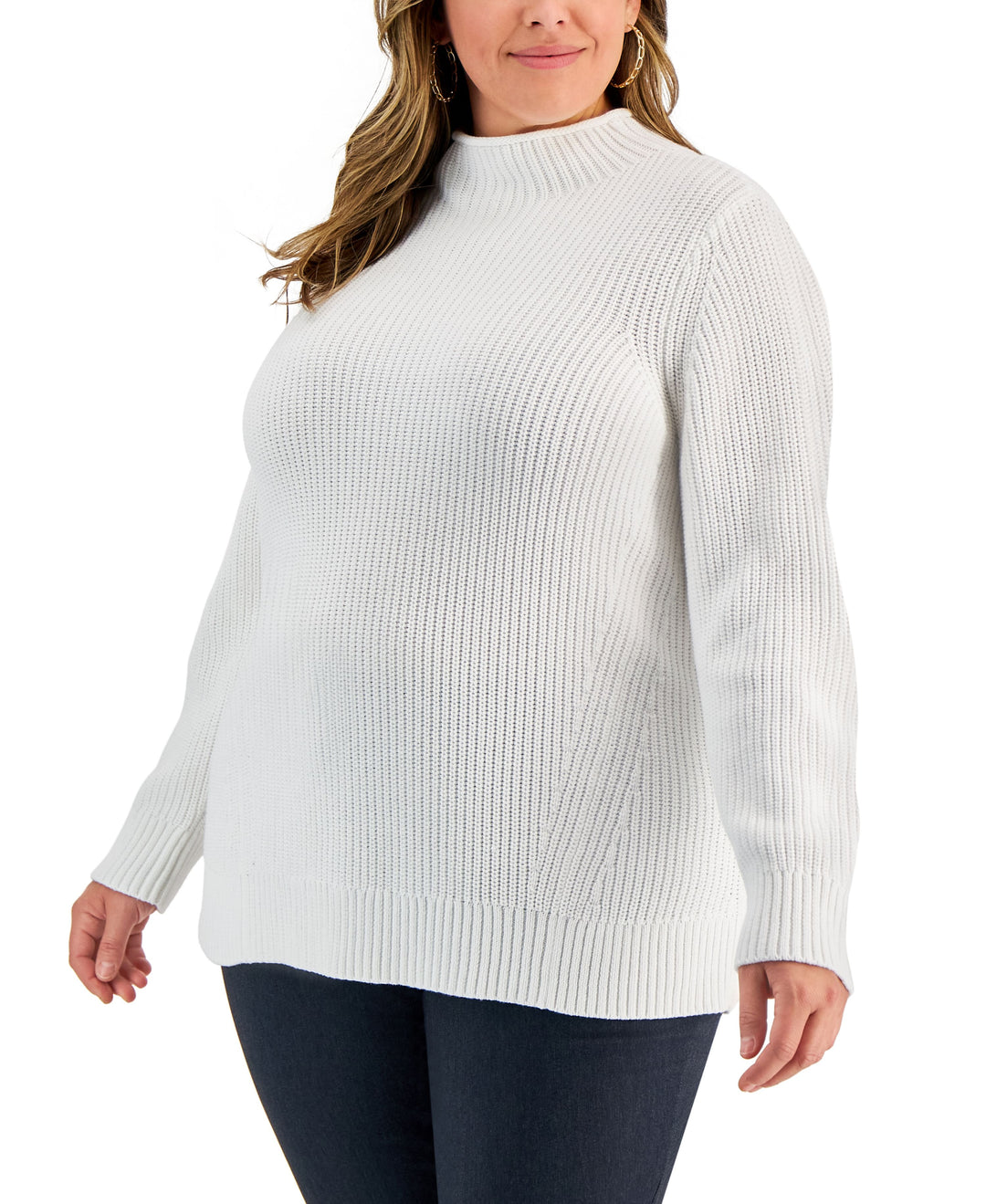 Karen Scott Plus Size Cotton Ribbed Mock Neck Sweater