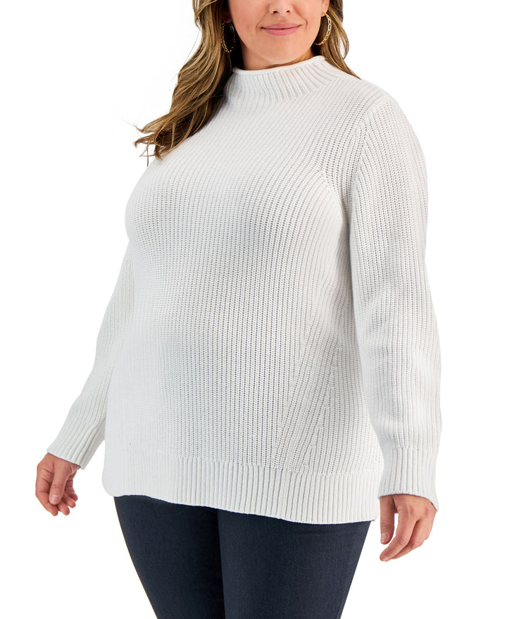 Karen Scott Plus Size Cotton Ribbed Mock Neck Sweater