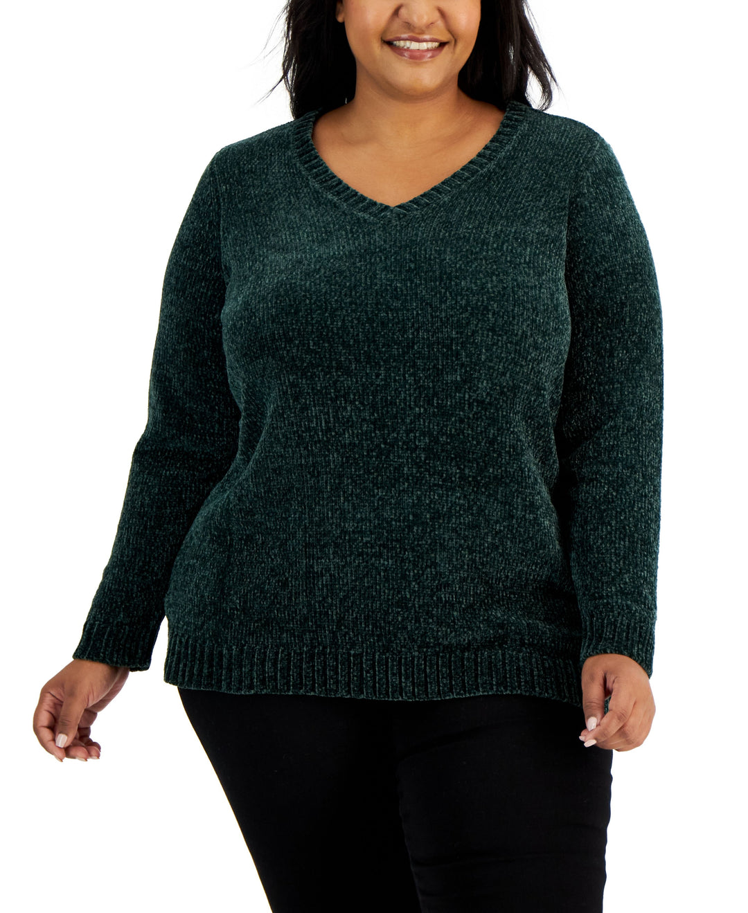 Karen Scott Plus Size Chenille V Neck Sweater