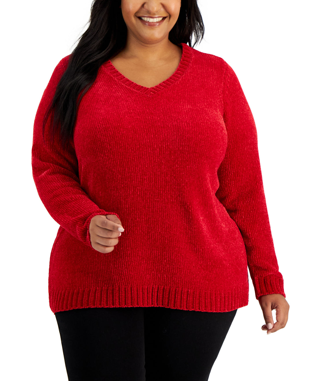 Karen Scott Plus Size Chenille V Neck Sweater