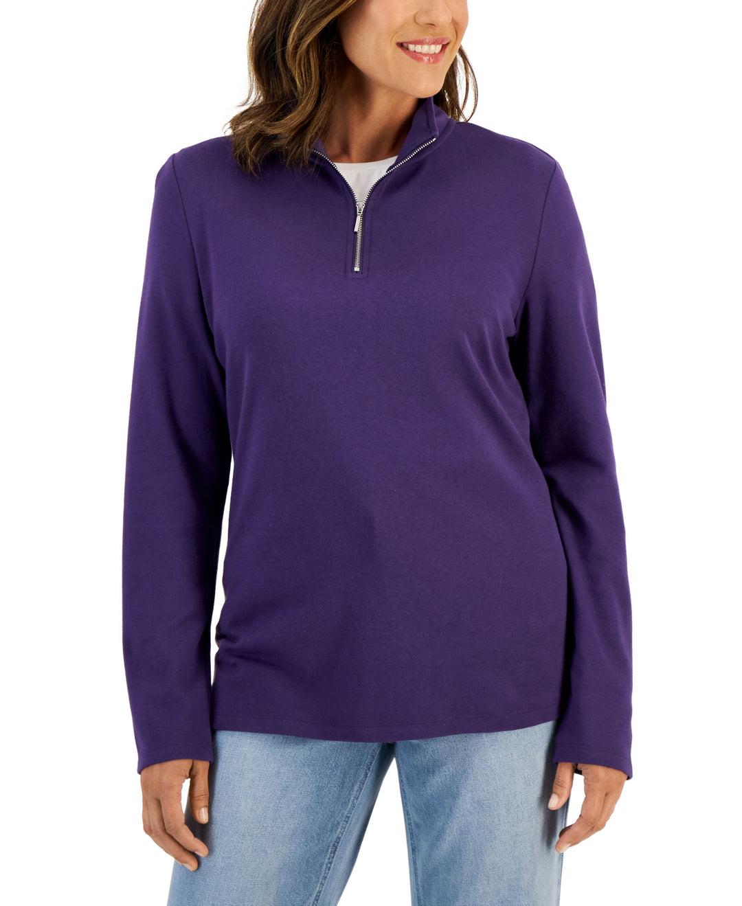 Women's Cotton Zip-Neck Top