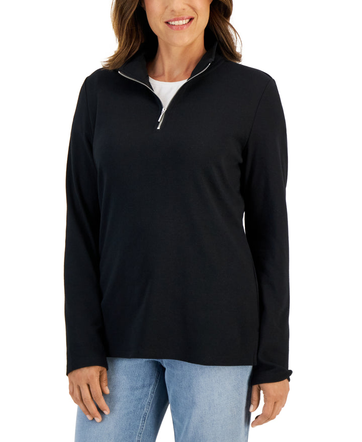 Women's Cotton Zip-Neck Top