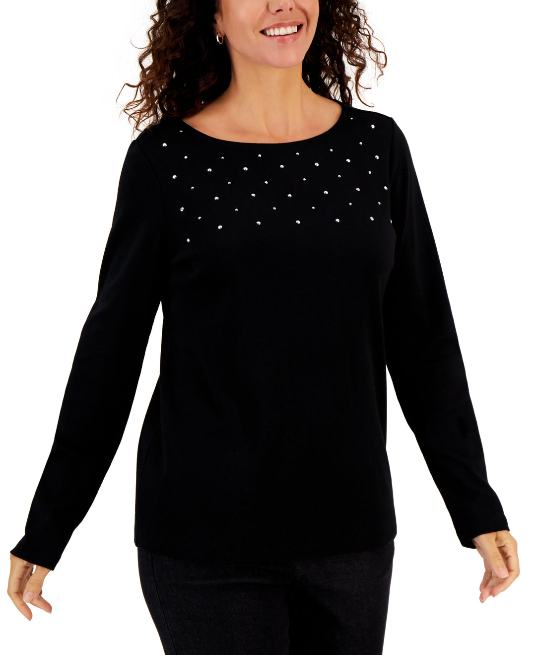 Karen Scott Womens Embellished Cotton Tunic Top