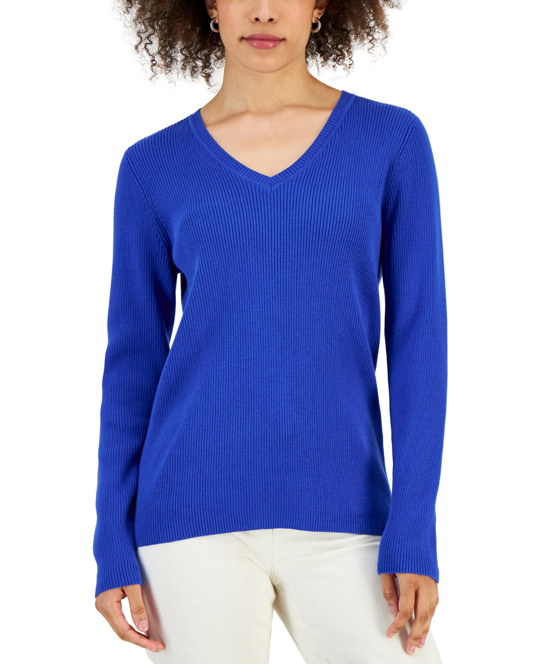 Women's Solid V-Neck Sweater Ultra Blue L