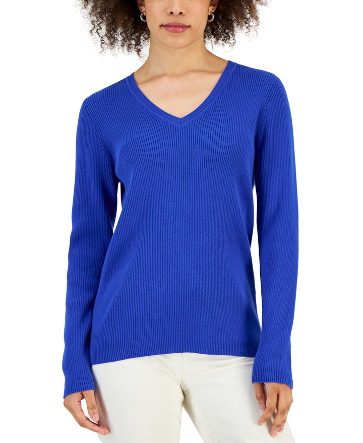 Women's Solid V-Neck Sweater Ultra Blue L