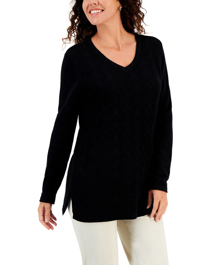 Karen Scott Womens Cable Knit Tunic Sweater
