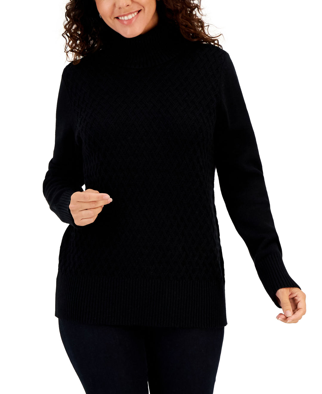 Karen Scott Petite Cable Front Turtleneck Sweater