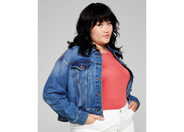 Now This Trendy Plus Size Ruched Back Jean Jacket