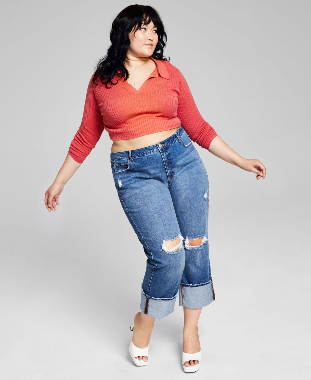 Trendy Plus Size Ripped Straight-Leg Jeans
