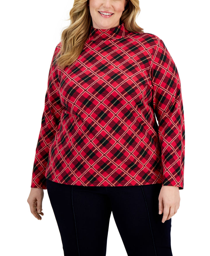 Karen Scott Plus Size Plaid Mock Neck Top