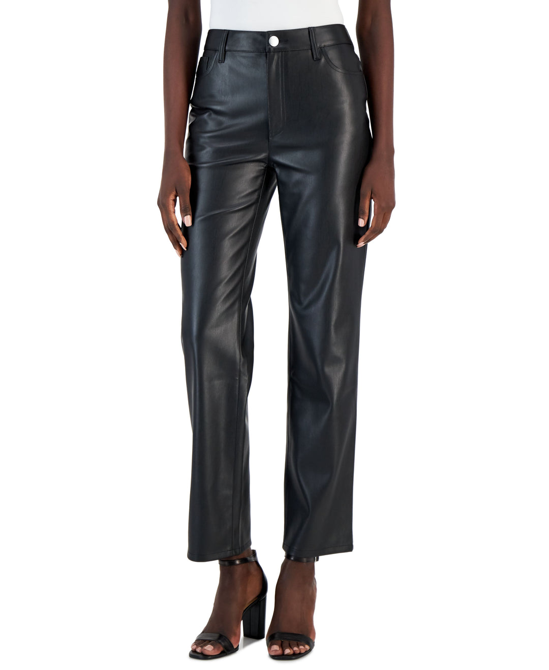 International Concepts Womens Faux Leather Straight Leg Pants