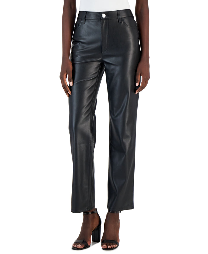 International Concepts Womens Faux Leather Straight Leg Pants