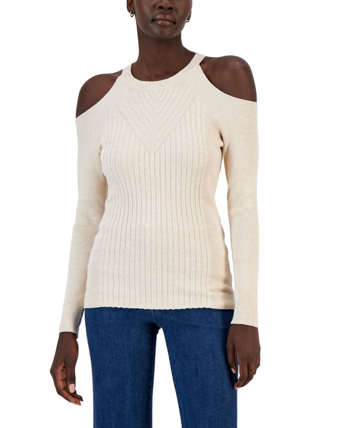 INC International Concepts Womens Ribbed Cold Shoulder Sweater