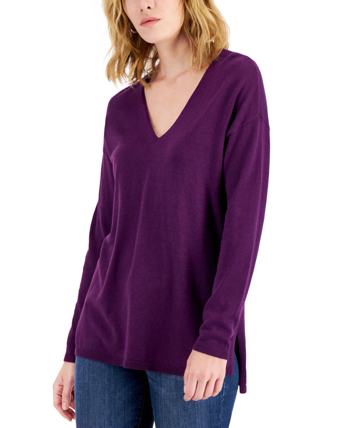 International Concepts Womens Solid V Neck Sweater