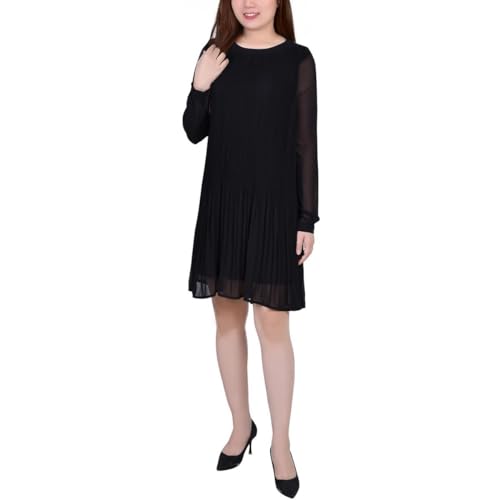 Petite Long Sleeve Pleated Dress