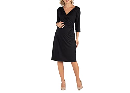 24seven Comfort Apparel Three Quarter Sleeve Knee Length Maternity Wrap Dress
