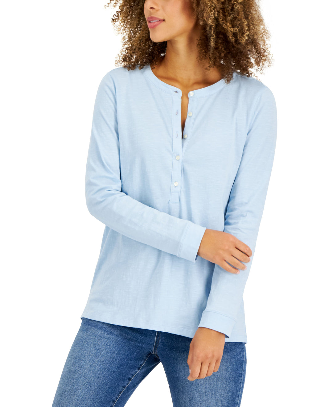 Style & Co Buttoned Solid Knit Top