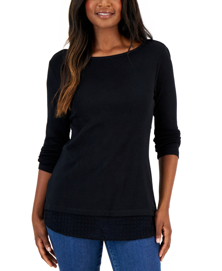Women's Cotton Lace-Hem Top