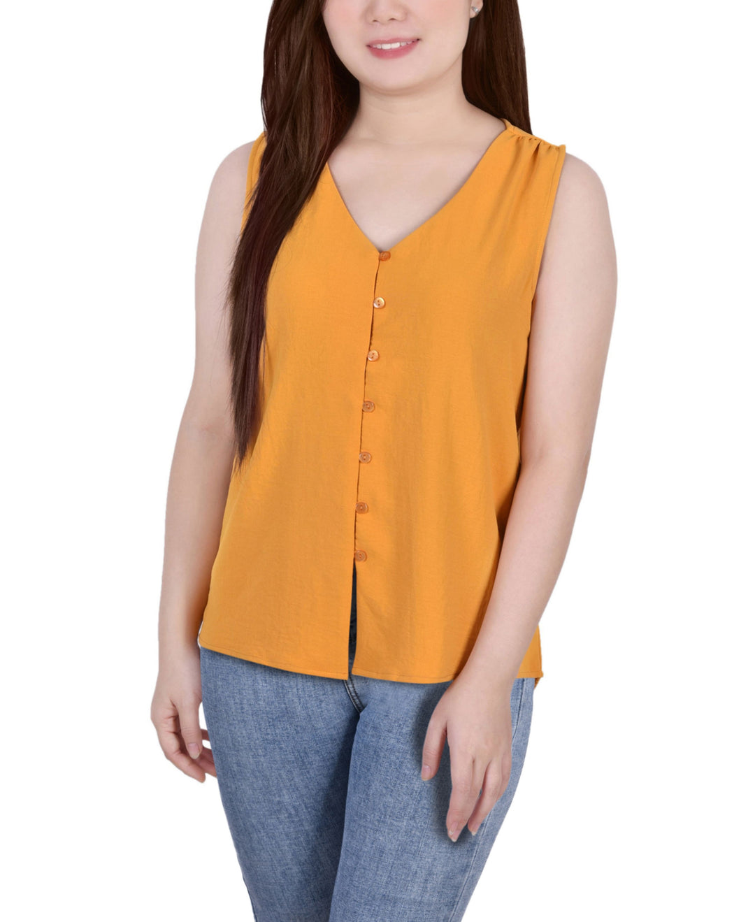 Petite Sleeveless Button Front Blouse