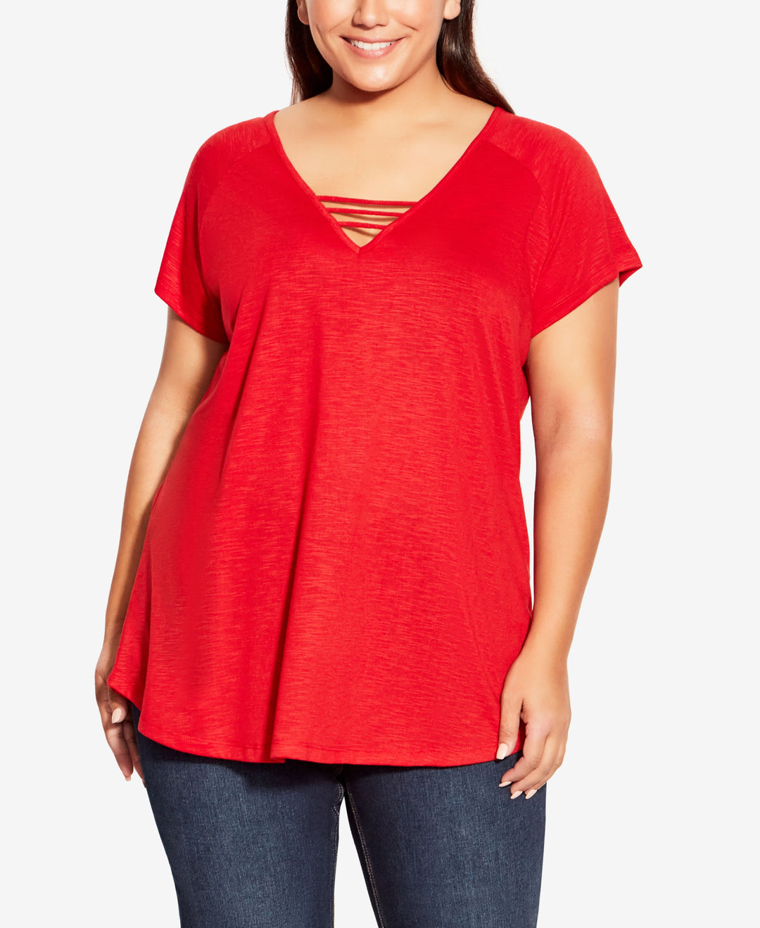 Plus Size 3 Bar V Neck Top