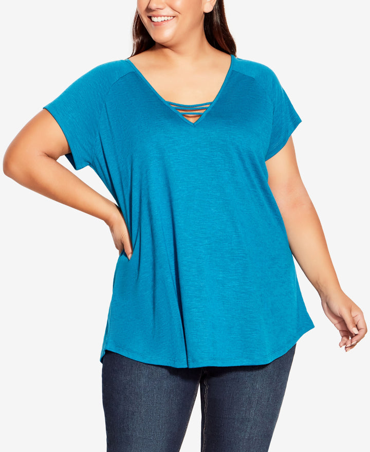 Plus Size 3 Bar V Neck Top