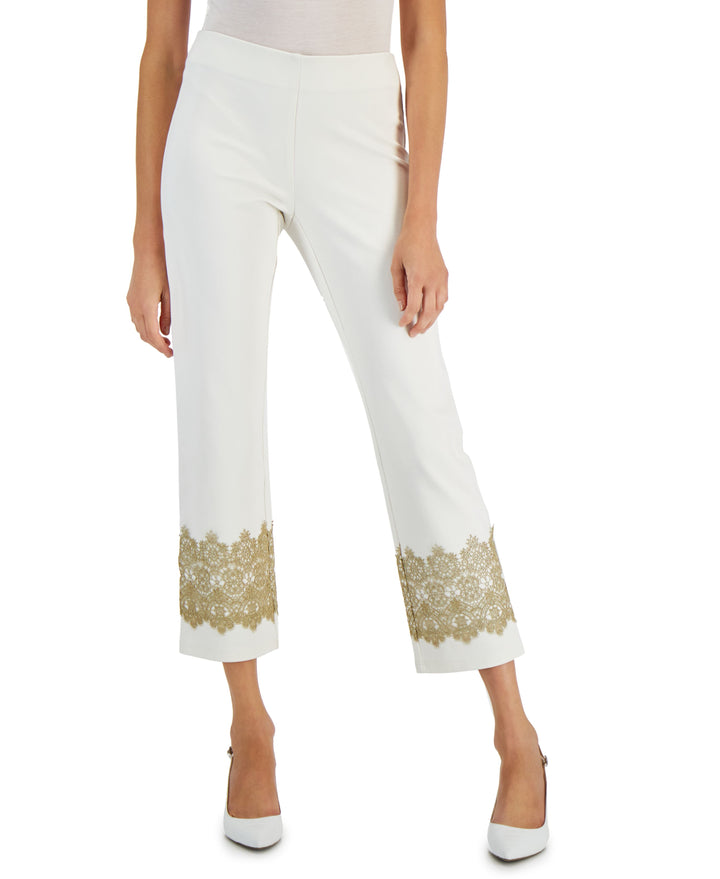 JM Collection Petite Lace Hem Ponte Pants