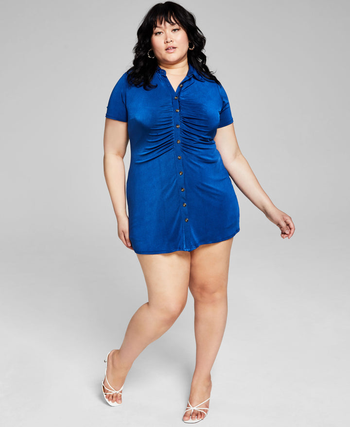 Now This Trendy Plus Size Ruched Shirtdress