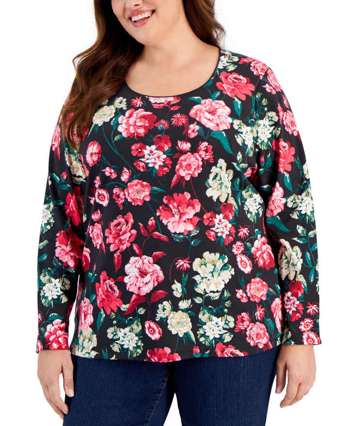 Karen Scott Plus Size Floral Print Scoop Neck Top