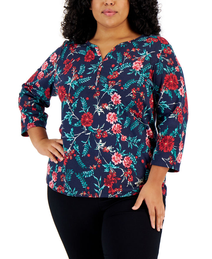 Karen Scott Plus Size Floral Print Top