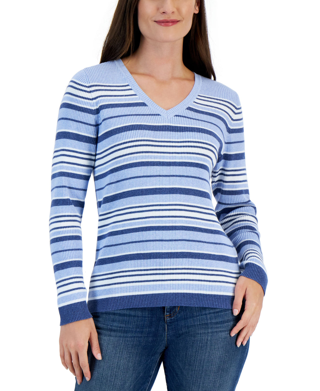 Karen Scott Womens Cotton Striped Iysha Sweater