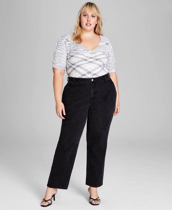Trendy Plus Size Cotton Ultra High Rise Ripped Jeans