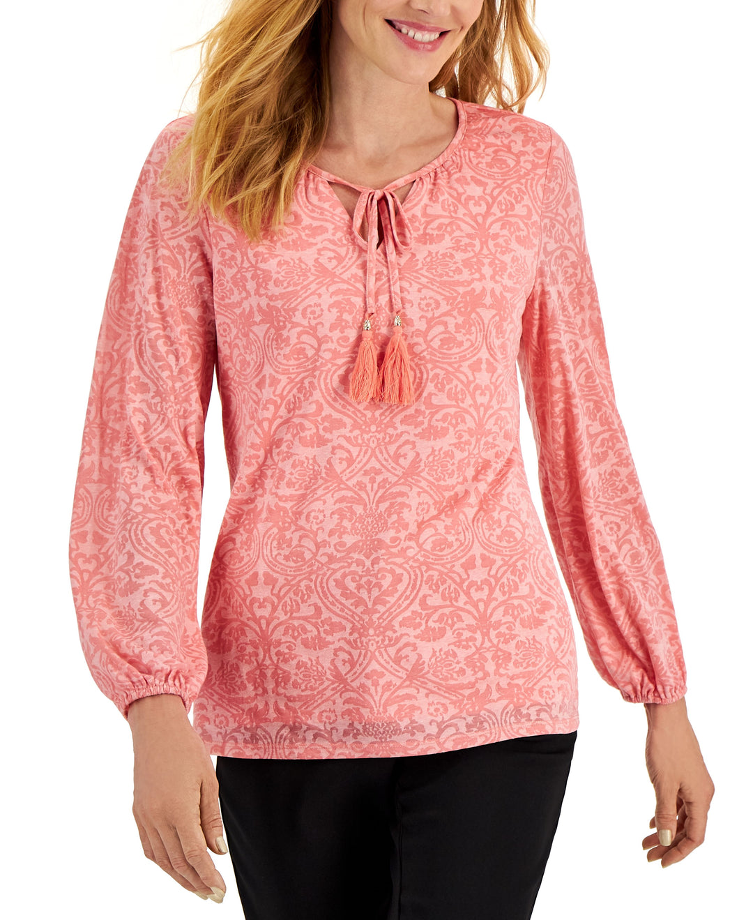 JM Collection Womens Printed Peasant Blouse