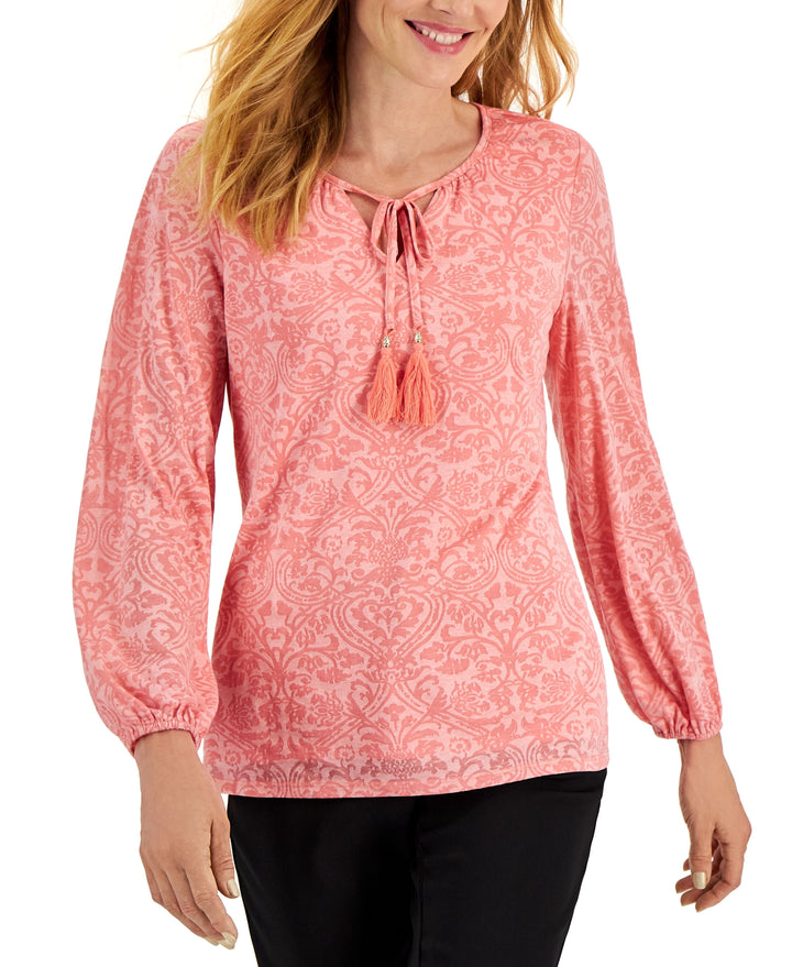 JM Collection Womens Printed Peasant Blouse