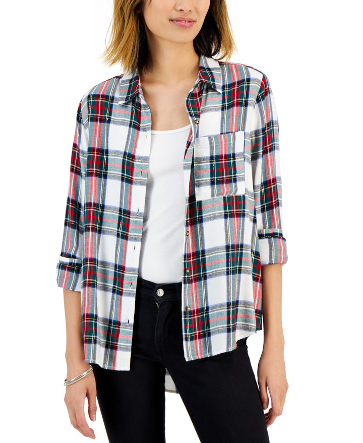 Style & Co Womens Cotton Plaid Button Front Shirt