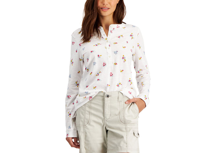 Style & Co Petite Long Sleeve Floral Henley