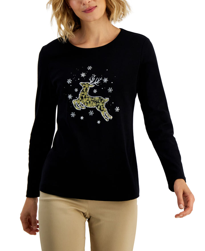 Karen Scott Petite Embellished Holiday Graphic T-Shirt