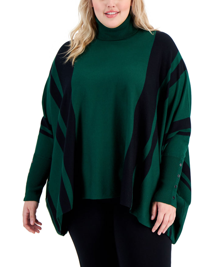 Alfani Plus Size Striped Poncho Sweater