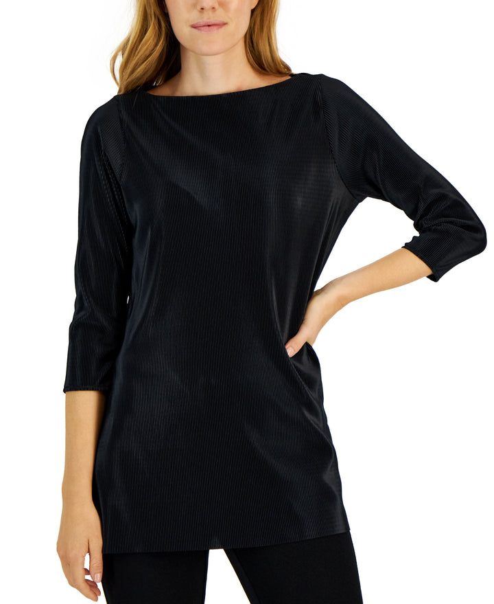Alfani Womens Textured Pleated Split-Hem Tunic
