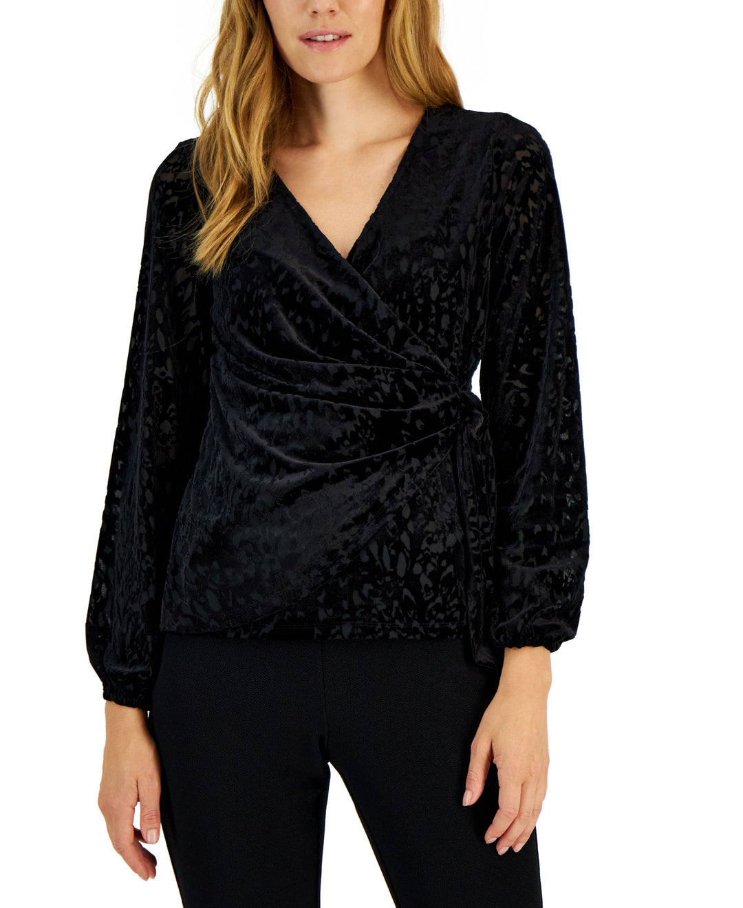 Alfani Womens Velvet Surplice Wrap Top