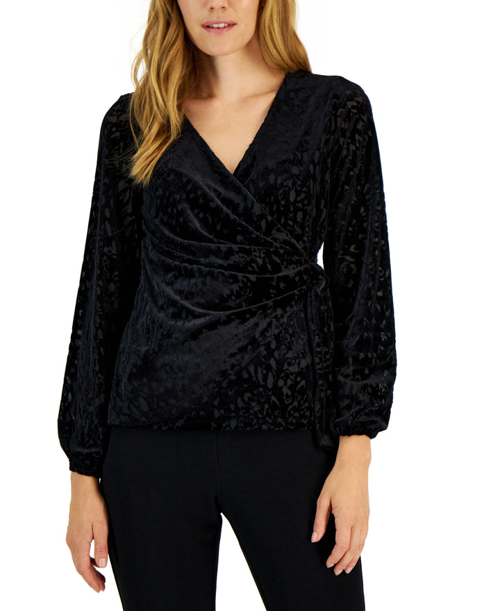 Alfani Womens Velvet Surplice Wrap Top