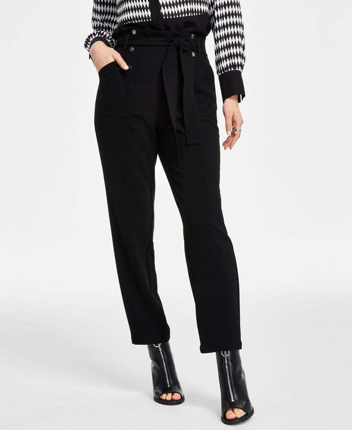 Bar III Womens Textured Crepe Tie Waist Pants