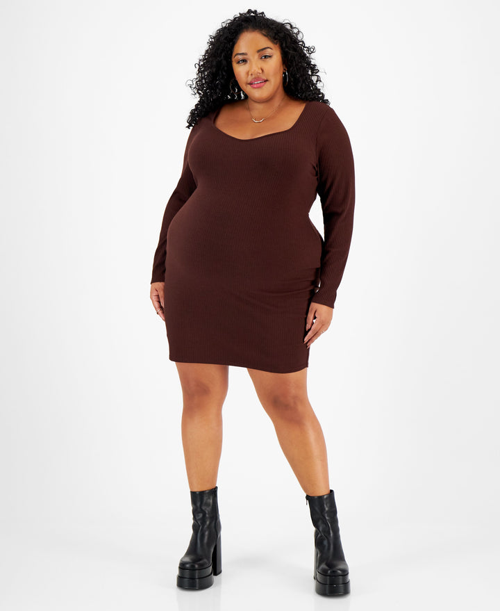 Bar III Plus Size Ribbed Sweetheart Neck Mini Dress