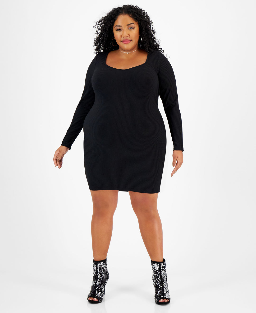 Bar III Plus Size Ribbed Sweetheart Neck Mini Dress