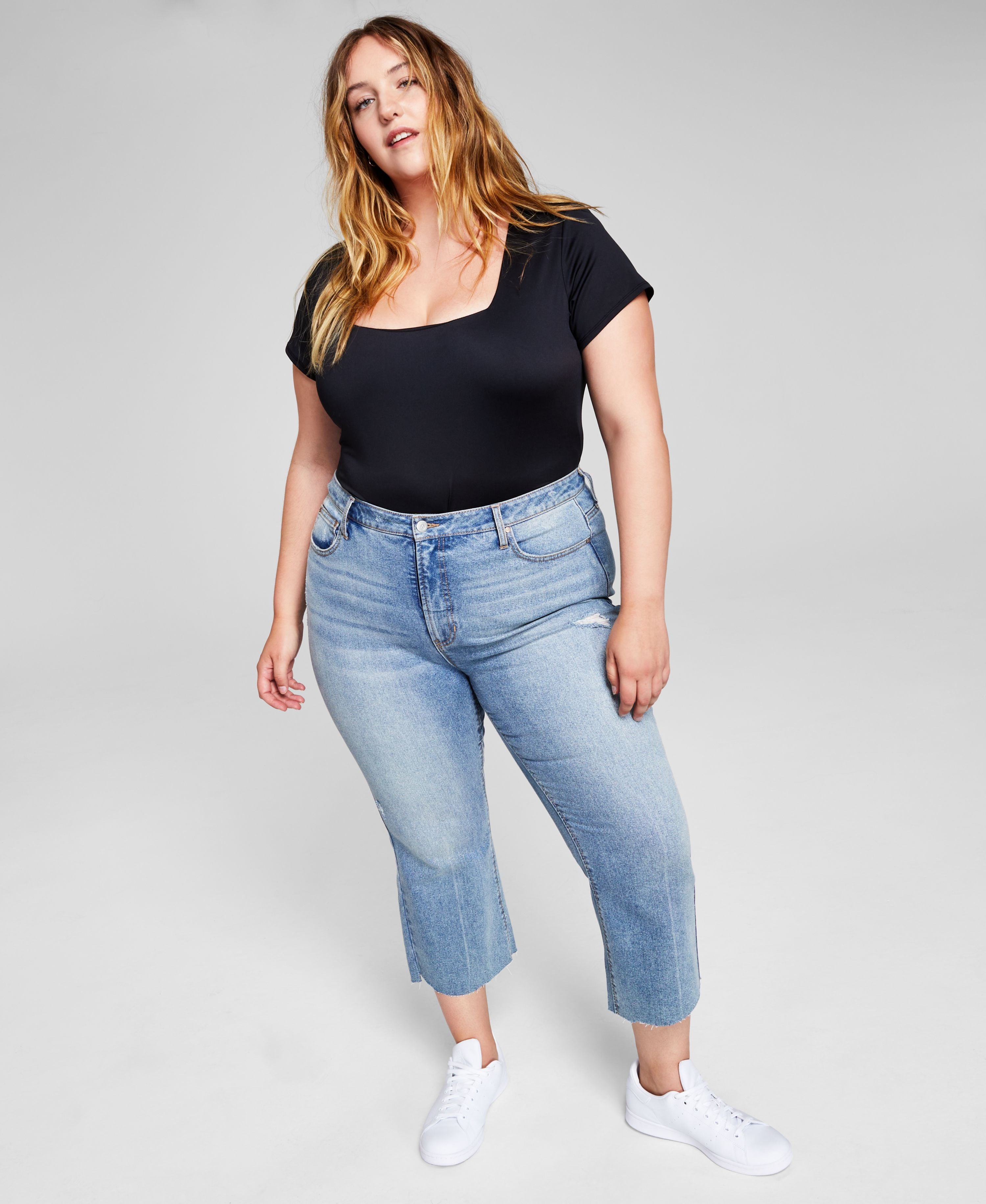 Now This Trendy Plus Size Square Neck Bodysuit