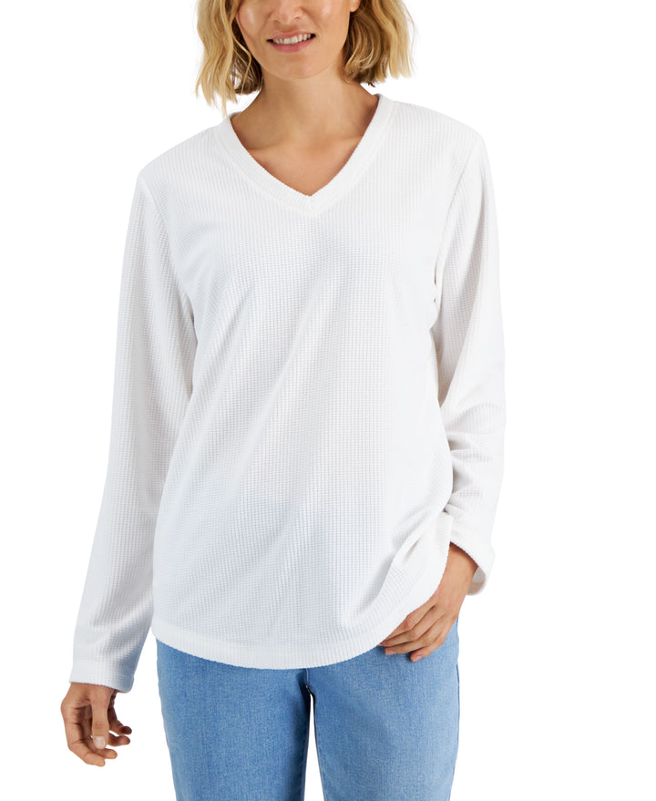 Women's Textured Microfleece V-Neck Top