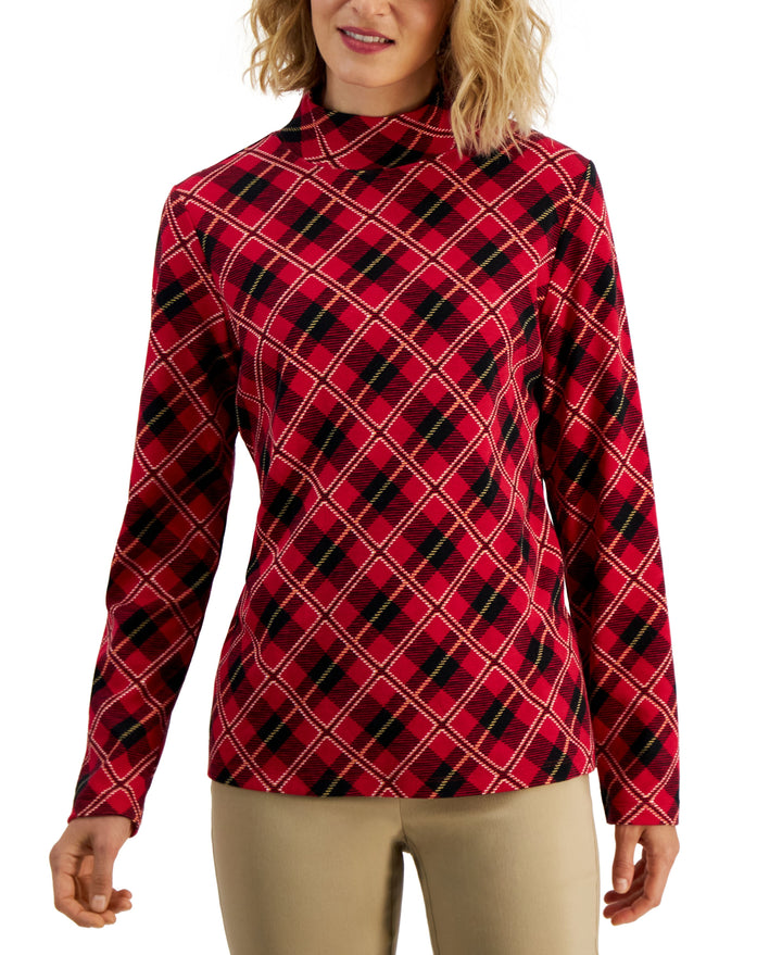 Karen Scott Petite Mock Neck Printed Top