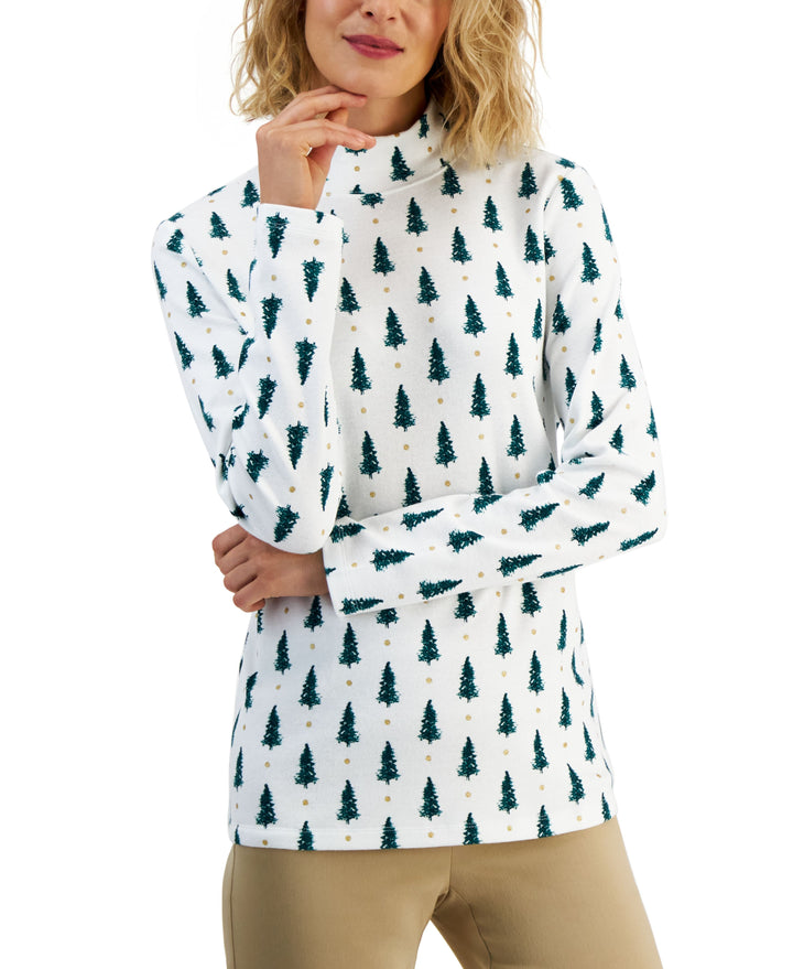 Karen Scott Petite Mock Neck Printed Top