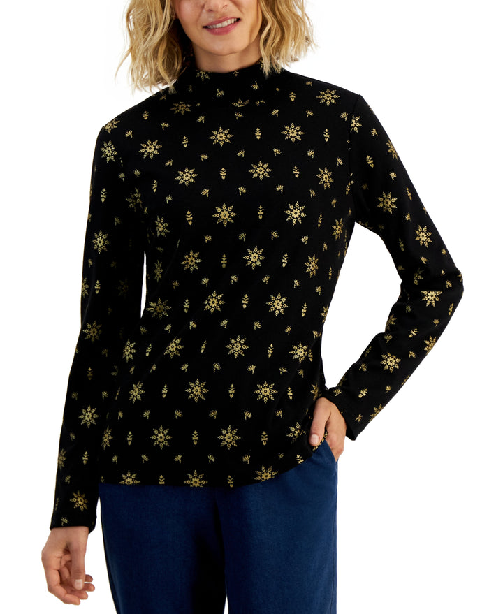 Karen Scott Womens Printed Mock Neck Top